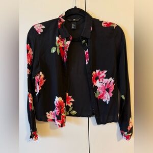 H&M Black Floral Button Down Shirt